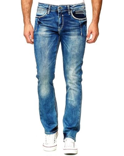 Rusty Neal Straight-Jeans NEW YORK 29 im modernen Used-Look - Blau