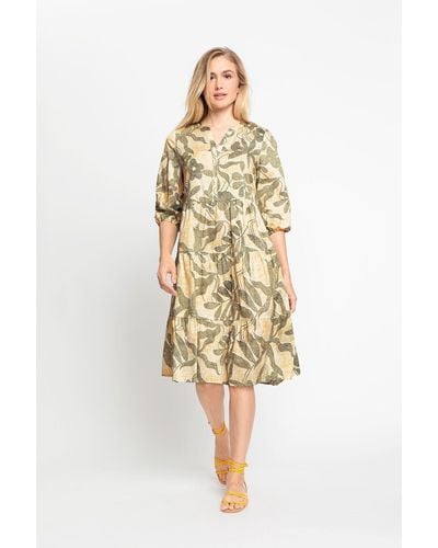 Olsen A-Linien-Kleid mit geschlitztem Rundhalsausschnitt - Natur