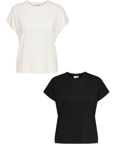 Jacqueline De Yong T- Shirt 2er-Set Rundhals Kurzarn stilvolle Bluse (2-tlg) 7006 in Schwarz-Weiß