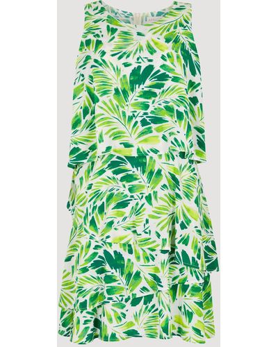 Apricot Minikleid Tropical Leaf Layered Dress, mit Stufen - Grün