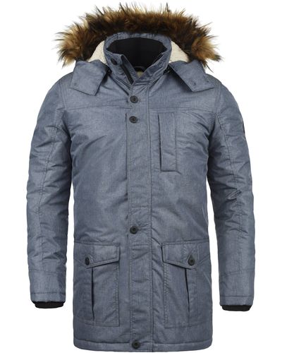 Solid Winterjacke SDOctavus lange Jacke mit abnehmbarer Kapuze und Kunstfellkragen - Blau