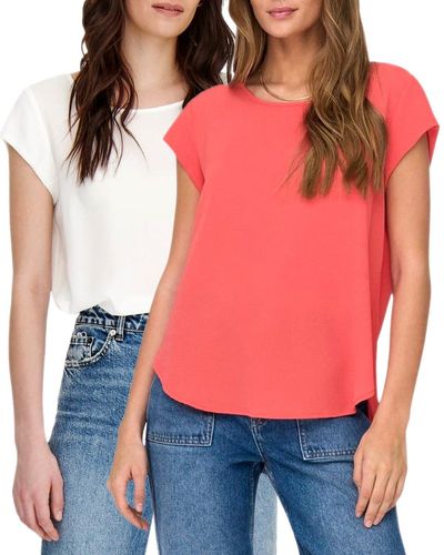 ONLY Shirtbluse (2er Pack) Basic Shirt mit gekreppten Muster im Doppelpack - Rot