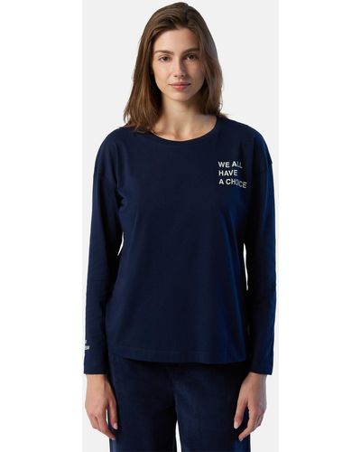 North Sails Langärmeliges T-shirt Slogan-Prints mit klassischem Design - Blau