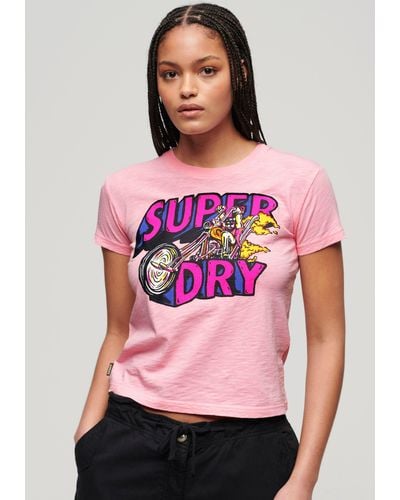 Superdry Print-Shirt NEON MOTOR GRAPHIC FITTED TEE - Pink