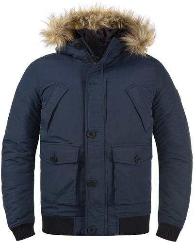 Solid SDFrio Winterjacke mit Kapuze und abnehmbarem Kunstell - Blau