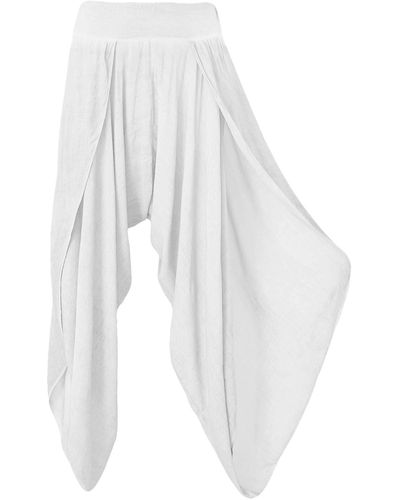 Aurela Damenmode Aurela mode Haremshose Luftige Hosen Sommerhosen mit Beinschlitzen super leichtes Sommergewebe - Weiß