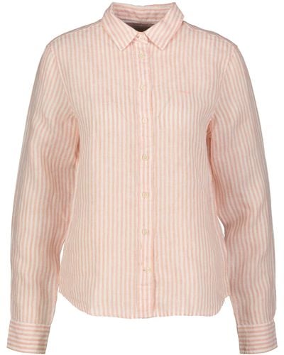 GANT Klassische Bluse Hemdbluse aus Leinen Regular Fit (1-tlg) - Pink