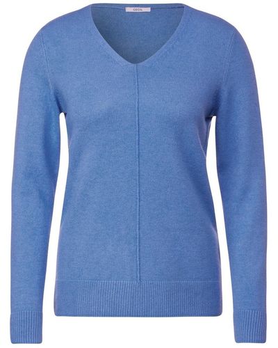 Cecil Sweatshirt TOS_Cosy Mix Rounded V-Neck - Blau