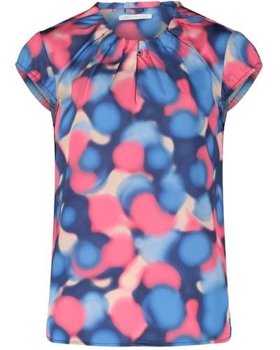 BETTY&CO Blusenshirt Bluse Kurz 1/2 Arm, Dark Blue/Pink - Blau