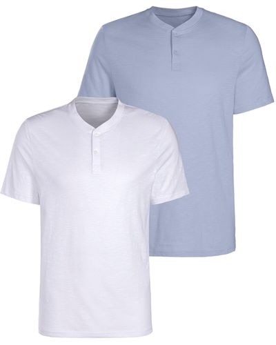 H.i.s. Kurzarmshirt (Packung, 2) mit Henleykragen aus strukturierter Baumwolle - Blau