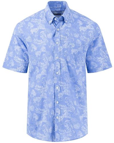 Fynch-Hatton Kurzarmhemd mit Allover Printmuster - Blau