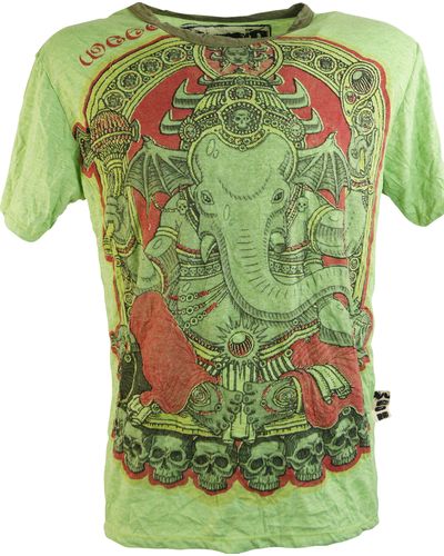 Guru-Shop Weed T-Shirt - Ganesh grün Festival, alternative Bekleidung, Goa Style