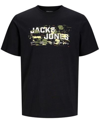 Jack & Jones Print-Shirt Outdoor Logo Tee SS Crew Neck mit großem Markenprint - Schwarz