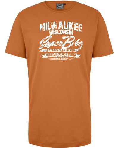AHORN SPORTSWEAR T-Shirt MILWAUKEE mit coolem Schriftzug-Print - Orange