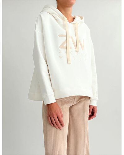 Zuckerwatte Kapuzensweatshirt modisches Hoodie mit Frontapplikation - Weiß