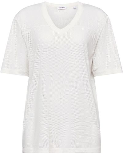 Esprit Sports T-Shirt mit V-Ausschnitt und Lochmuster (1-tlg) - Weiß