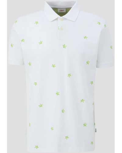 S.oliver Kurzarmshirt Poloshirt mit All-over-Print und - Weiß