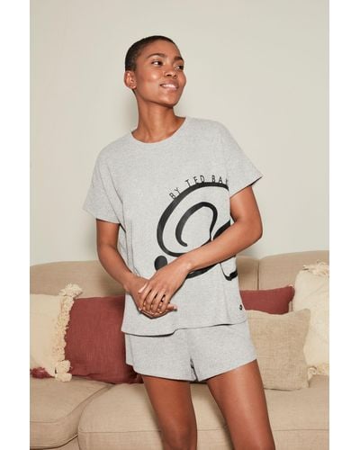 Ted Baker Loungewear Geripptes T-Shirt (1-tlg) - Grau