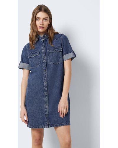 Noisy May Shirtkleid Kurzes Denim Jeanskleid Oversize Kurzarm Hemd Design (mini) 7285 in Blau