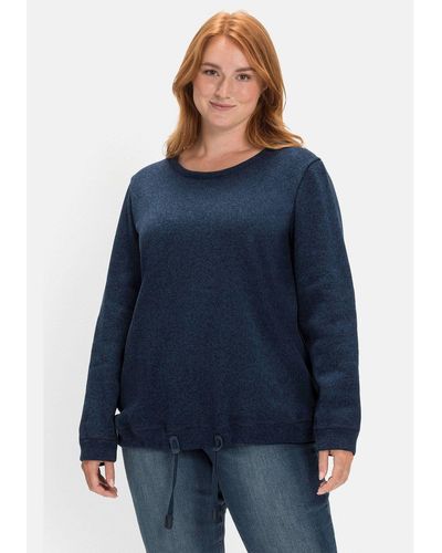 Sheego Sweatshirt Große Größen aus Strickfleece, mit Saum-Tunnelzug - Blau