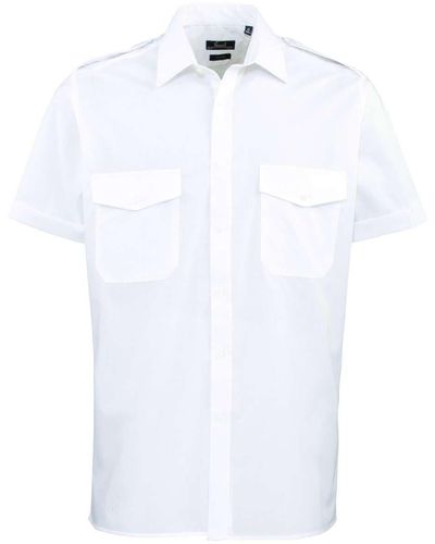 PREMIER Langarmhemd Piloten Hemd Kurzarm Pilotenhemd Cargohemd Safarihemd - Weiß