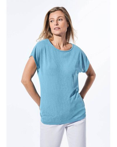Goldner T- Kurzgröße: Shirt in Leinenoptik - Blau