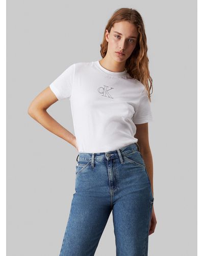 Calvin Klein T-Shirt OUTLINED CK REGULAR TEE mit Markenlabel - Blau