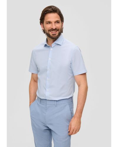 S.oliver Kurzarmhemd Kurzarm-Hemd aus Baumwollstretch - Weiß