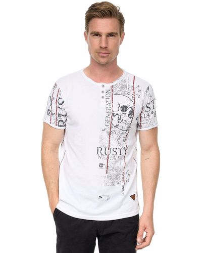 Rusty Neal T-Shirt im Used-Look mit Allover-Print - Weiß