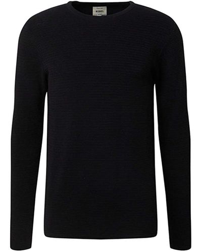 Redefined Rebel Rundhalspullover Rundhals-Pullover Rippstrick-Pulli Brady Knit Sweater Schwarz - Blau