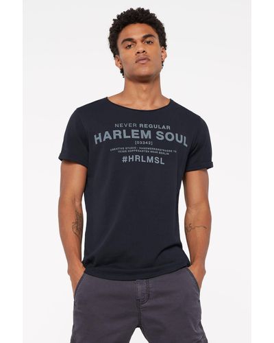 Harlem Soul Rundhalsshirt mit fixierten Turn-up-Ärmeln - Schwarz