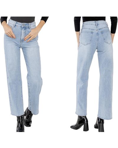 Hello Miss Gerade Blau Straight Jeans, Trend Wide Leg Jenas Hose