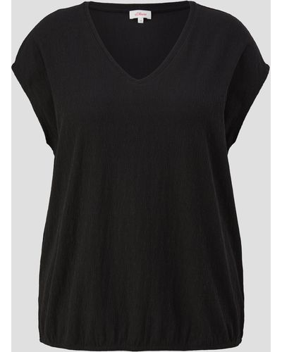 S.oliver Shirttop Jersey-Shirt mit überschnittenen Schultern und elastischem Saum - Schwarz