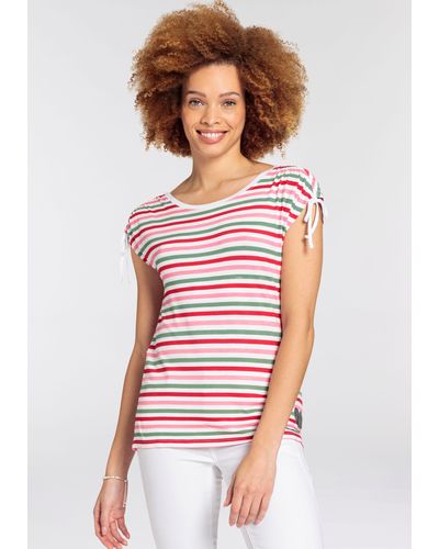 Boysen's Rundhalsshirt im sommerlichen Streifen-Design mit Herz-Applikation - Weiß