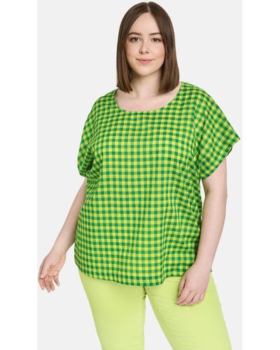 Samoon Kurzarmbluse Blusenshirt mit Karomuster - Grün