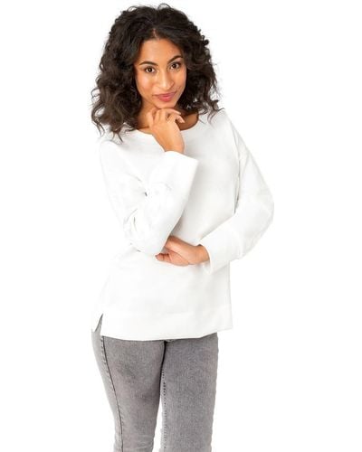 Gio Milano Sweatshirt G27-1613 in weichen Modal-Mix mit seitlichen Schlitzen am Bund - Weiß