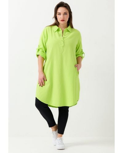 Kekoo Blusenkleid A-Linie Kleid Langarm aus reiner Baumwolle 'Verde' - Grün