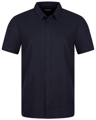 Riverso Langarmhemd Kurzarm Leinen Hemd RIVCarlo Regular Fit (1-tlg) - Blau