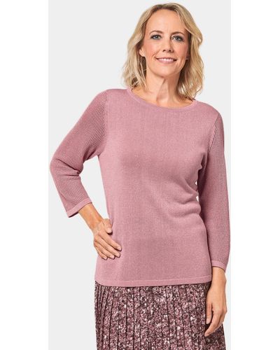 Goldner 3/4 Arm- Kurzgröße: Pullover mit Glanzgarn - Pink