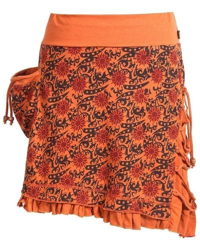 Vishes Minirock Kurzer Baumwollrock zum Überziehen Asymmetrisch Festival, Boho, Goa, Hippie Style - Orange