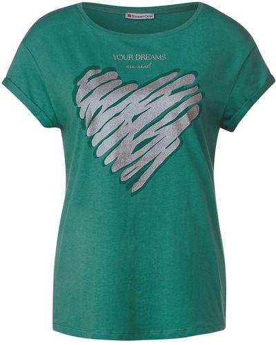 Street One T- glitter heart shirt in Grün | Lyst DE