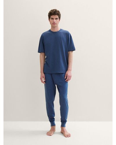 Tom Tailor Schlafhose Schmale Pyjamahose in Melange-Optik - Blau