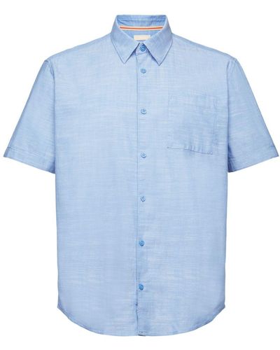 Edc By Esprit Kurzarmhemd Button-Down-Hemd aus Baumwolle - Blau