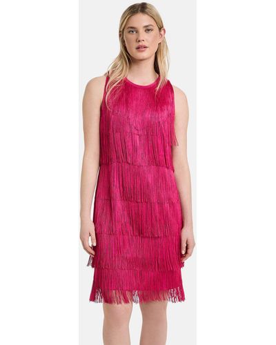 Taifun Minikleid Ärmelloses Kleid mit Fransen-Details - Pink