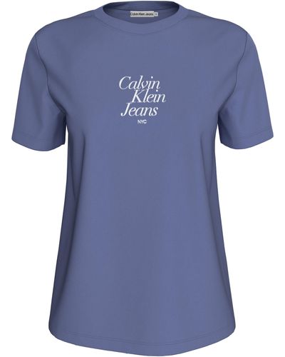 Calvin Klein T-Shirt FONT GRAPHIC REGULAR TEE mit Logoschriftzug - Blau