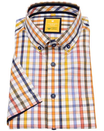 Redmond Kurzarmhemd leicht tailliert Button-Down-Kragen Kontrastknöpfe - Mehrfarbig