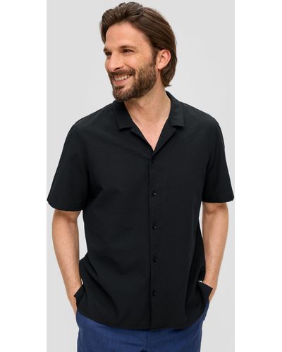 S.oliver Kurzarmhemd Kurzarm-Hemd mit Seersucker-Struktur - Schwarz