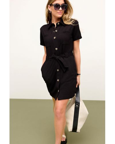 Next Jerseykleid Strukturiertes Kleid im Utility-Stil mit Gürtel (1-tlg) - Schwarz
