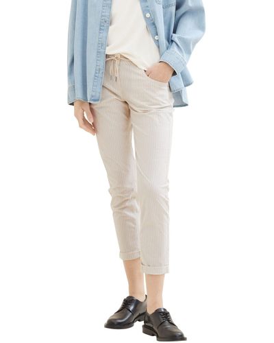 Tom Tailor Hose Cropped Relaxed Stoffhose 7376 in Beige - Blau