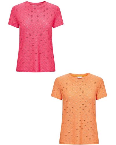 Jacqueline De Yong 2er-Set Kurzarm Rundhals T-Shirt (2-tlg) 7157 in Rot-Orange - Pink